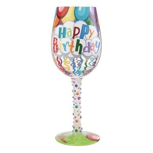 NEW Lolita Birthday Streamers Hand Painted Wine Glass